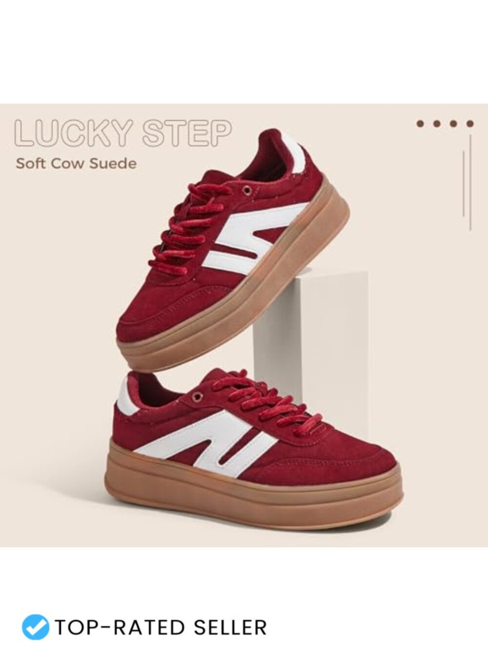 Platform Retro Fashion Classic Sneakers - Cow Suede & PU Leather, Slip Resistant - Picture 2 of 6